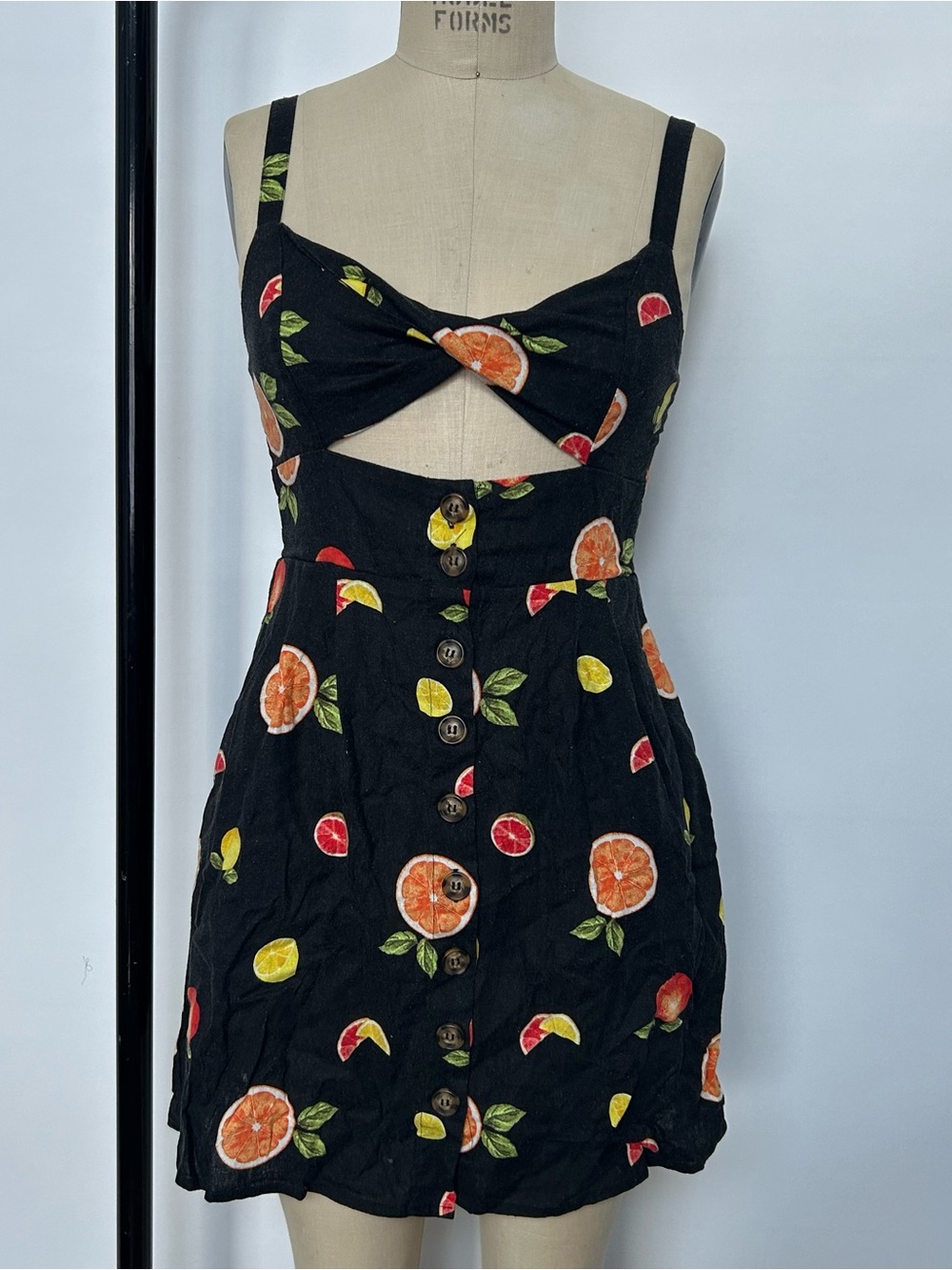 Black Citrus Print Cutout Sundress
